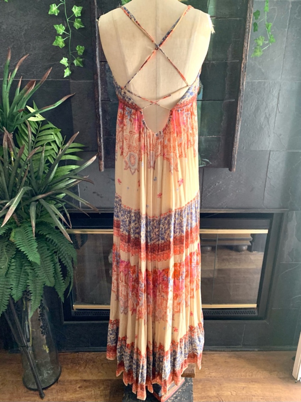 Free People Intimately “Give A Little” bohemian maxi slip dress in Cream combo-S - Picture 8 of 14